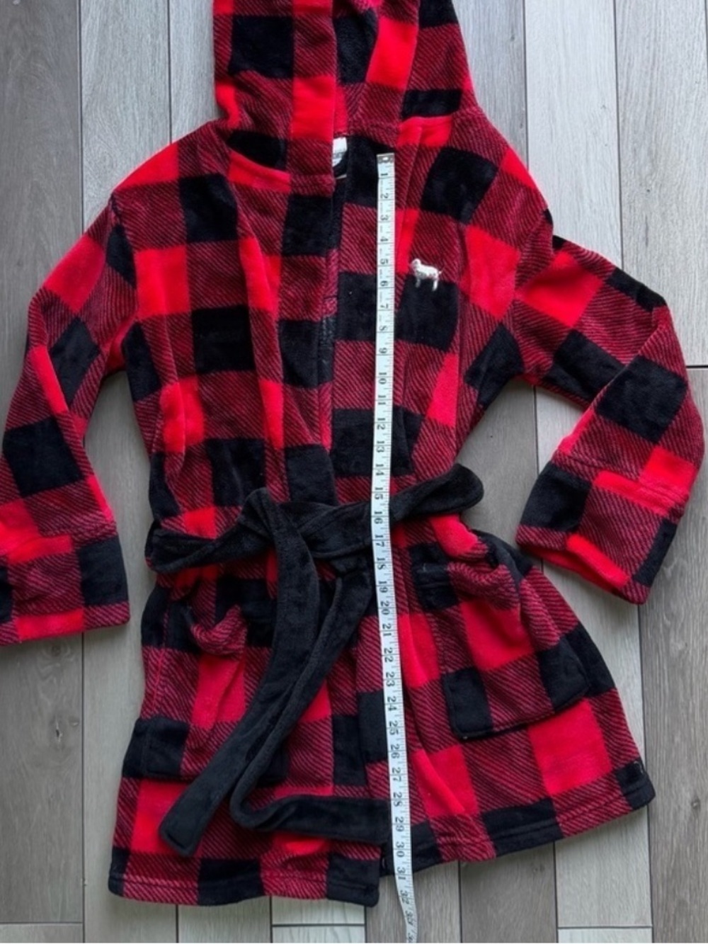 Pink VS Red and Black Plaid Hooded Robe - Picture 5 of 7